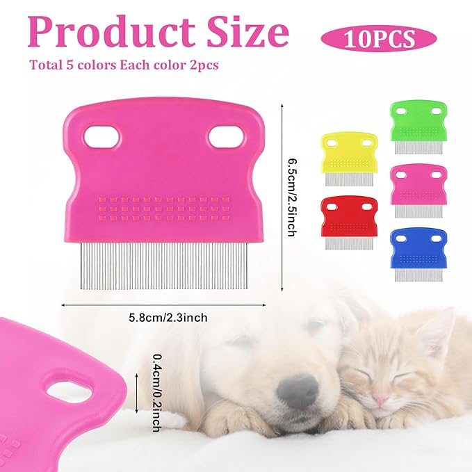 10 Pieces Dog Flea Comb, Flee Comb Cat Flea Combs Stainless Steel Teeth with Plastic Handle for Medium and Small Dogs Cats