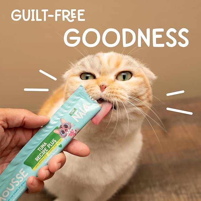 LOVE, NALA Tuna + Omega-3 Mousse Cat Treats – Brain & Heart Health Support – Lickable Squeeze-Up Puree, Topper or Treat – Grain-Free, 4 Pack – Human-Grade Protein, Non-GMO, No Artificial Additives