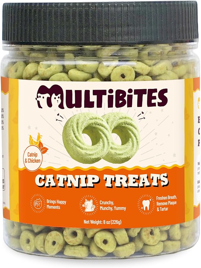 Catnip Cat Treats – Healthy Biscuits with Real Chicken, Vitamins & Catnip - Teeth Cleaning & Training Snacks for Indoor Cats (10.58 oz)