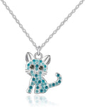 Girls Cat Birthstone Necklace Gifts for Women,Kitty Cats Dog Pendant Necklaces Jewelry for Cat Lovers