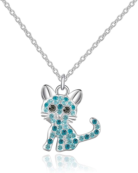 Girls Cat Birthstone Necklace Gifts for Women,Kitty Cats Dog Pendant Necklaces Jewelry for Cat Lovers