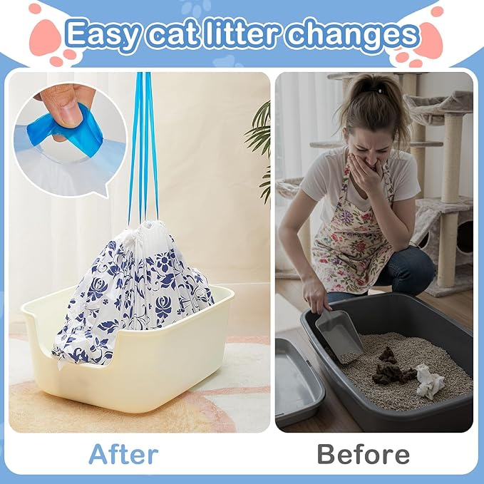 Unicorn Catcher 60 Pack Cat Litter Bags 36" x 19" Large Litter Box Liners Tear-Resistant with Drawstring for Easy Access Cat Litter Liners for Litter Boxes Under 36in Total Size