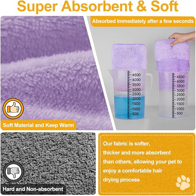 Medium to Large Size Dog Bathrobe, Quick Drying Super Absorbent Used for After Bathing, Warm Dog Towels, Adjustable Hoodies and Belts for Pet Dogs Bath Clothes Products(Purple, 2XL)