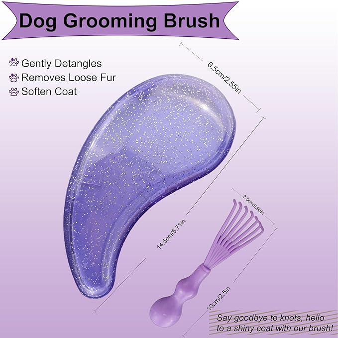 Gentle Grooming Puppy Brush with Gift Box ， Fit for Small Dog ， Yorkie, Shih Tzu, Maltipoo, Maltese and Pomeranian ，Toy Poodle Accessories, Soft Bristle (Glitter Purple)