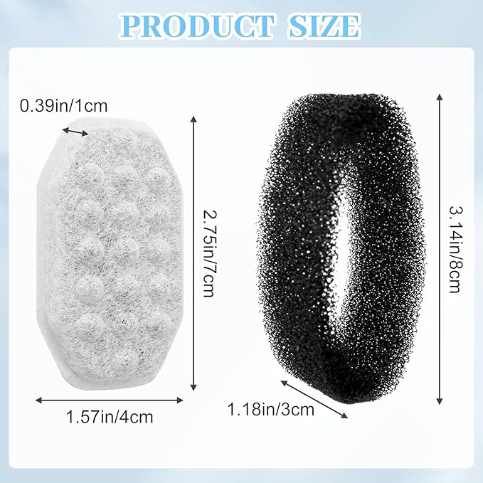 32 Pcs Cat Water Fountain Replacement Filters & Pre-Filter Sponges for Rellaty Neareal 108oz/3.2 Stainless Steel Pet Water Fountain Automatic Pet Fountain with Water Level Window
