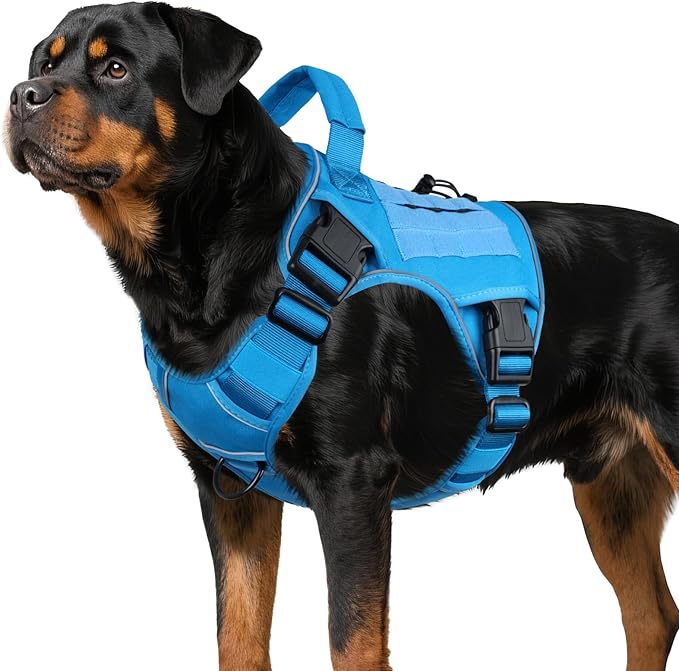 WINGOIN Blue Tactical Dog Harness for Large Dogs, Heavy Duty No Pull Dog Harness with Handle, Adjustable Reflective Military K9 Big Pet Vest for Husky, Doberman, Walking, Training, Hunting (XL)