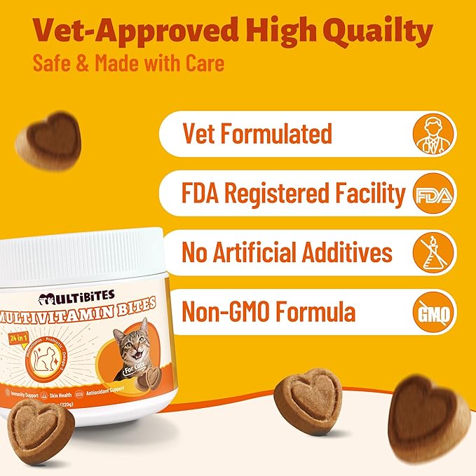 24-in-1 Cat Vitamins and Supplements Chews, Vitamins Treats with Lysine & Taurine for Cat - Immune, Skin&Coat, Respiratory&Vision Support, Daily Multivitamin for Indoor&Senior Cats-330Bites