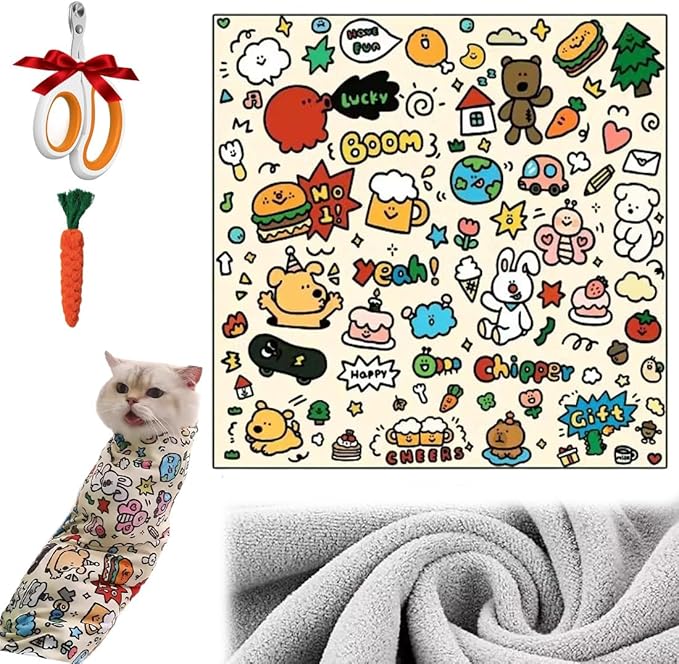 Cat Grooming Wrap for Cutting Nails, 27.6" Anti-Scratch Anti-Escape Cat Holder for Claw Clipping, Self-Adherent Soft Cat Swaddle Wrap for Nail Trimming for Cats & Kittens (2,27.56*27.56 inch)