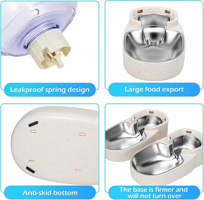 Automatic Cat Feeder and Water Dispenser with Stainless Steel Bowl Gravity Food Feeder and Waterer Set for Small Medium Dog Puppy Kitten 1 Gallon x 2(Beige)