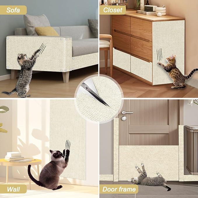Cat Scratching Mat, 118.5"x15.9" Trimmable Self-Adhesive Cat Scratch Carpet,Couch Protector from Cats Claw, Furniture Corner Protectors for Cats,Indoor Furniture Protection for Chair,Wall,Sofa(White)