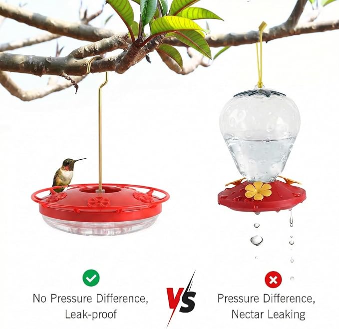 eWonLife 2 Pack Hummingbird Feeders for Outdoors, 16oz Leak-Proof Saucer Humming Bird Feeder with Integrated Ant Moat, Bee Proof Feeding Ports, Brush, Easy Clean & Refill, Hanging Garden Decor for Mom
