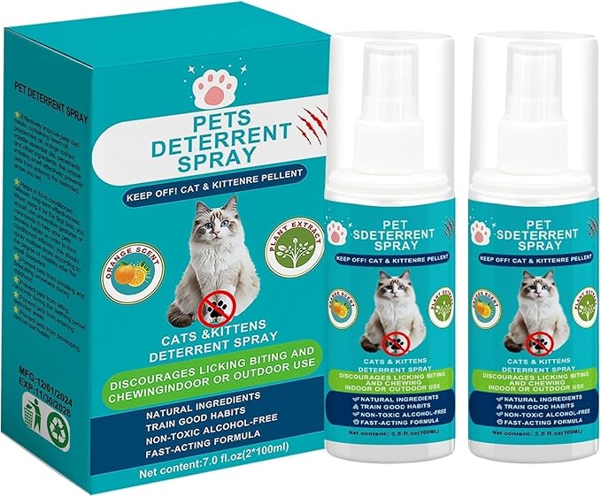 Cat Deterrent Spray, Cat Scratch Deterrent Spray for Furniture Protection, Sofas, Rugs, Curtain - - for Indoor & Outdoor Cats Behavior Training Prevent Urine Marking, 7.0 fl.oz 2 Packs