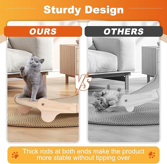 Oroonoko Cat Scratcher Bed for Indoor 2-in-1 Sisal Scratching Bed with Easy Assembly, Non-Tip Wood Base, Large Cat Bed & Scratch Pad (2-in-1 scracher Bed)