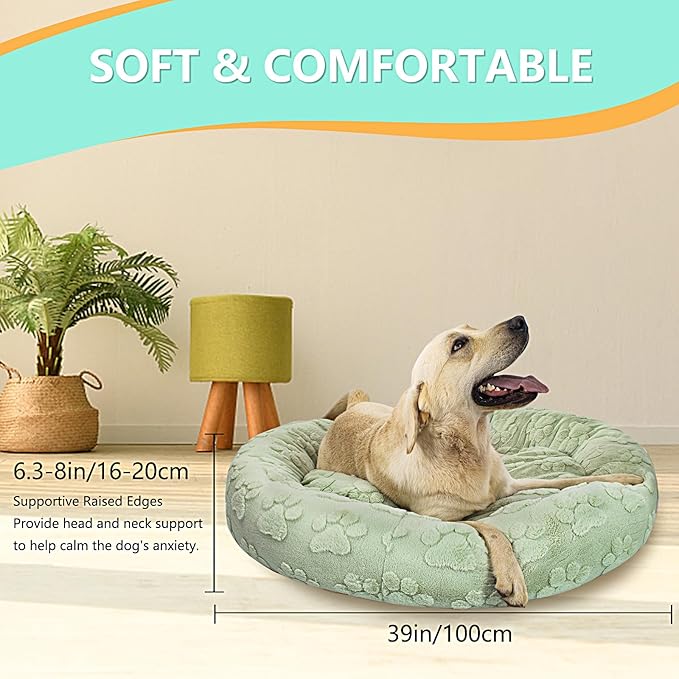 39 Inch Calming Dog Bed for Large Dogs, Round Anti-Anxiety Warm Bed, Soft Cozy Anti-Slip Donut Washable Pet Bed, Fits up to 100 lbs Pets