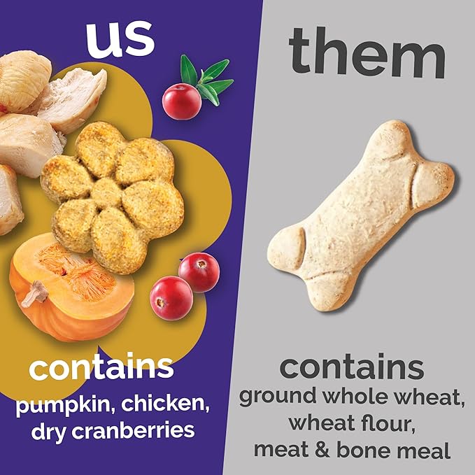 Fruitables Baked Dog Treats, Healthy Pumpkin Treat for Dogs, Low Calorie & Delicious, Made Without Wheat, Corn and Soy, Made in The USA, Allergy Friendly, Chicken and Cranberry Flavor, 20 oz