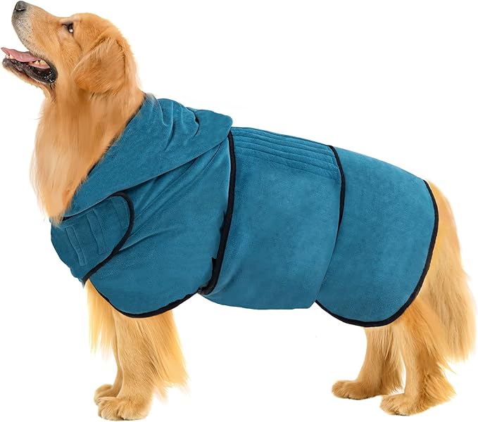Avont Dog Bathrobe - Super Absorbent Pet Drying Towel Bath Robes After Bath Shower Swim Wet Walk for Puppies -Blue(L)