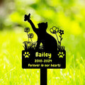 Custom Cat Grave Marker Cat Burial Stake, Personalized Butterfly Flowers Cat Memorial Garden Stake, Metal Cat Memorial Plaque for Outdoors, Customized Pet Headstone