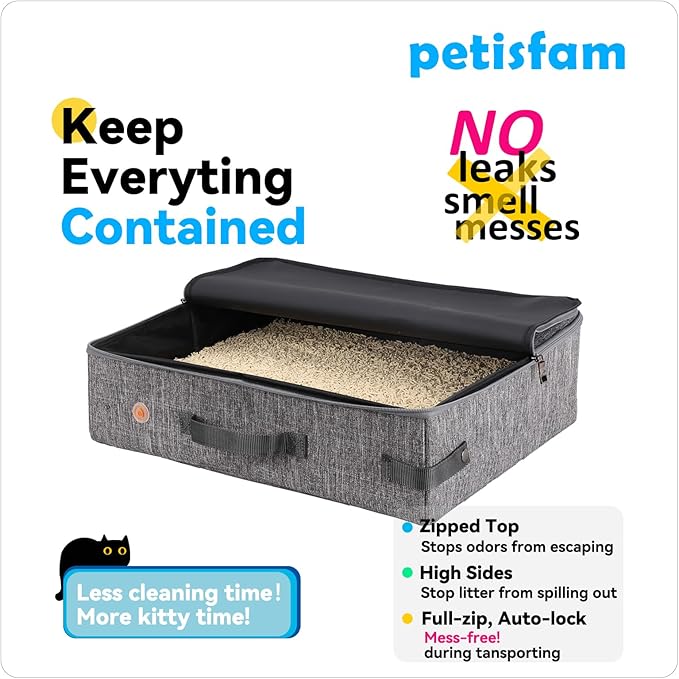 Travel Light with Covered Portable Cat Litter Box Without Any Mess. Ultra-Lightweight, Stop Lugging a Hard Litter Box. Keep Everything Contained. Ideal for Hotel Stays, Car Trips, Flights