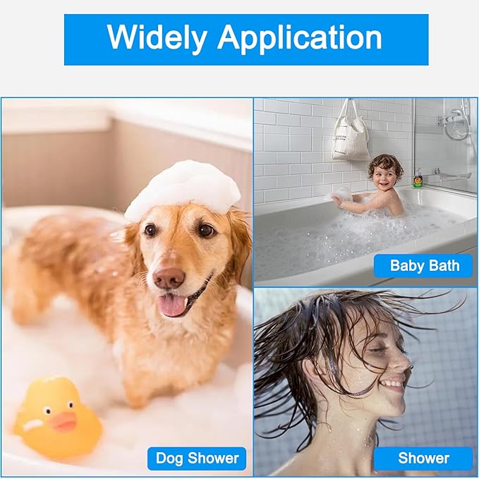 Dog Shower Attachment,Shower Head Sprayer Attachment with ON/OFF Shower Head, Brass 3-Way Diverter for Connecting Shower Arm, Stainless Steel Hose, Dog Brush and Adhesive Holder for Convenient Bathing