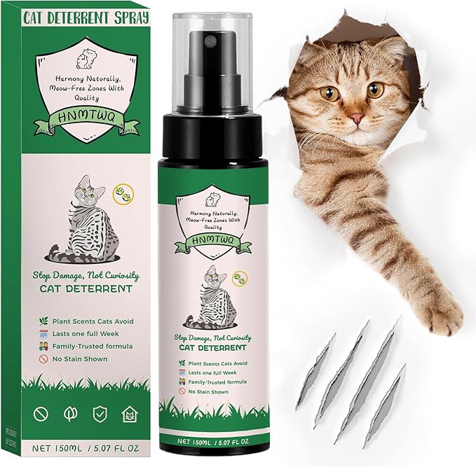 Cat Deterrent Spray for Indoor Cats – Natural & Safe Cat Repellent to Stop Scratching & Spraying, Protect Furniture, Sofa, Carpet & Curtains, Pet-Safe No Harsh Chemicals.(150ml/5.28oz)