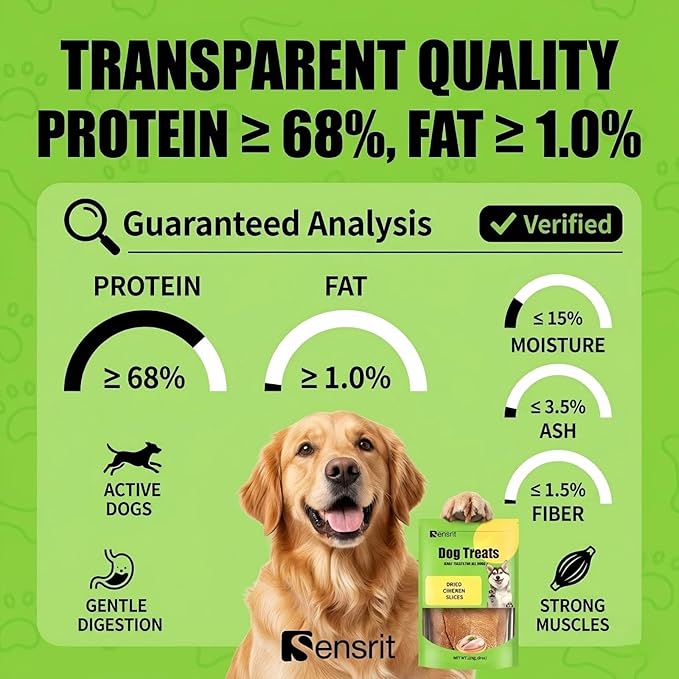 100% Dried Chicken Slices Dog Treats - 120g Single Ingredient Jerky, High Protein (68%) Real Chicken Breast Snacks, Natural Training Rewards for All Dogs, Grain-Free & Low Fat
