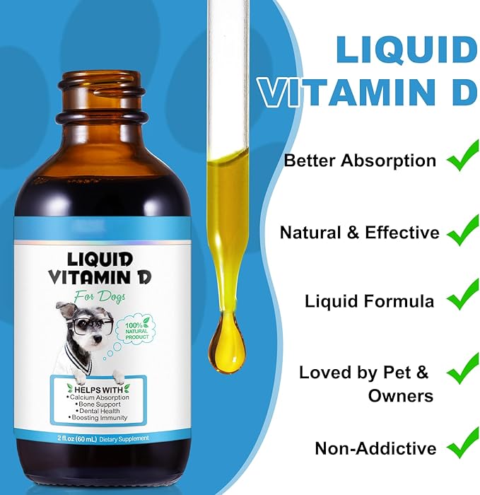 Dog Vitamins D Supplements 2 Fl Oz Liquid Vitamin D for Dogs Strong Bones& Structural Support, Promote Healthy Immune