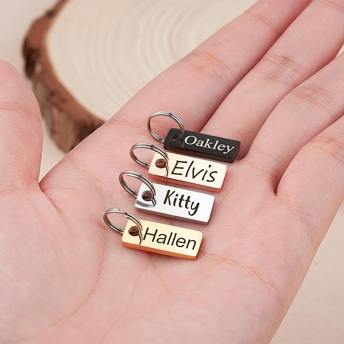Anavia Small Size Dog Cat ID Tags, Small/XS Personalized Color Plated Stainless Steel Puppy Kitten Name Tags, Customized Engraved Nameplate Pet Collar Tag (Blue, XS-Rectangle)