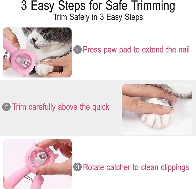 Kitten Nail Clippers Set, Anti-Splatter Nail Clipper with Nail Collector, Safety Nail Trimmer for Kittens, Includes Nail File, Cleaning Brush, Cotton Swabs and Zipper Bag