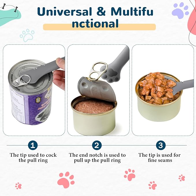 Uiifan Cat Food Lid Cat Food Can Covers Lids 8 Pcs Pet Can Supplies Set 5 Silicone Wet Kitten Foodstuff Tin Covers Lids 2 Silicone Dog Spoons 1 Paw Shape Multifunctional Opener for Pets(Gray)
