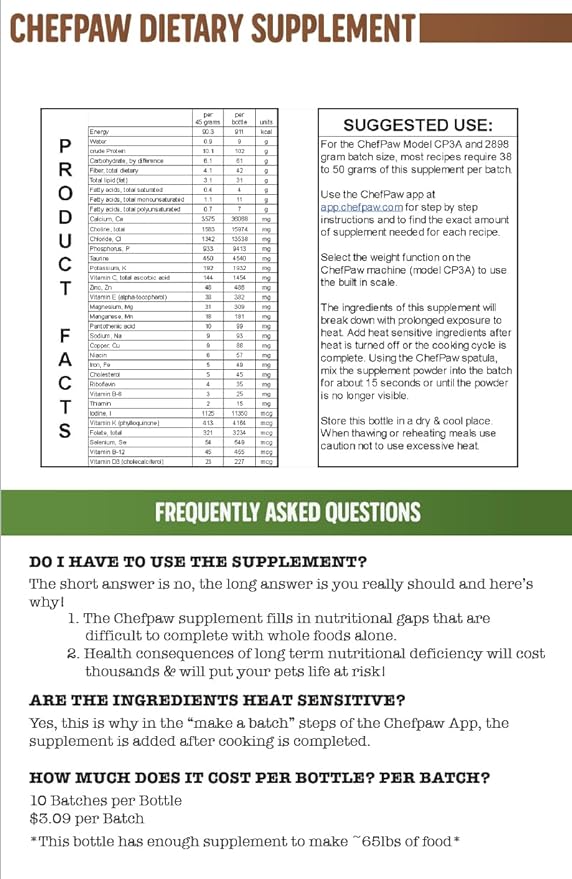 ChefPaw Nutrition Booster for Dogs – Multivitamin Powder with 25+ Essential Nutrients & Calcium – All-Natural Dog Supplement for Homemade & Fresh Food Diets – Supports Bones, Immunity & Overall Health