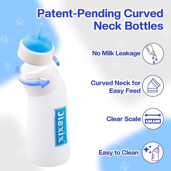 3 Pack Kitten Silicone Nursing Bottle,Silicone Feeding Nipple, Reusable Newborn Supplies, Suitable for Feeding Kitten, Puppy, Rabbit, Hamster (Blue, Medium)