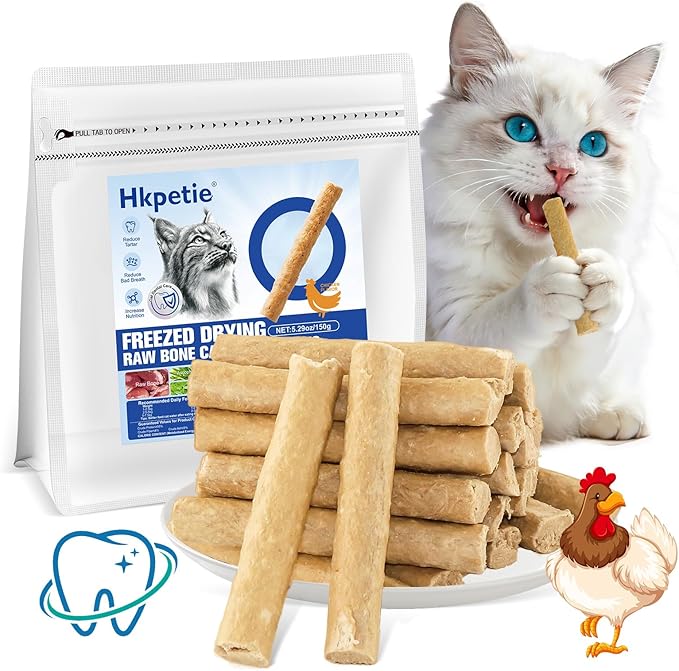 150g Freezed Dried Cat Dental Treats Chicken Flavor, Cat Chew Stick for Freshens Breath and Reduce Tartar, Feline Teething Sticks Cats Treats Snack