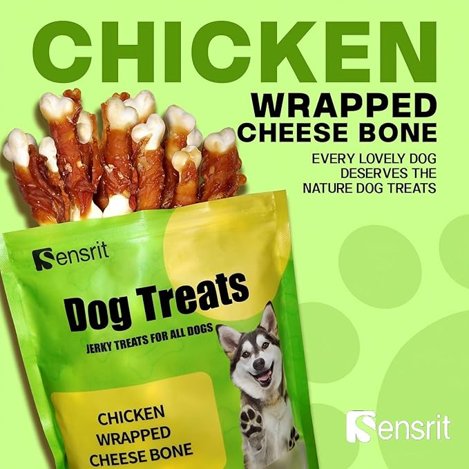 Chicken Wrapped Cheese Bone Dog Treats for All Dogs - 10oz (285g) High Protein Jerky Sticks - Rawhide-Free Calcium Rich Dog Snacks - Healthy Training Rewards & Teeth Cleaning Chews