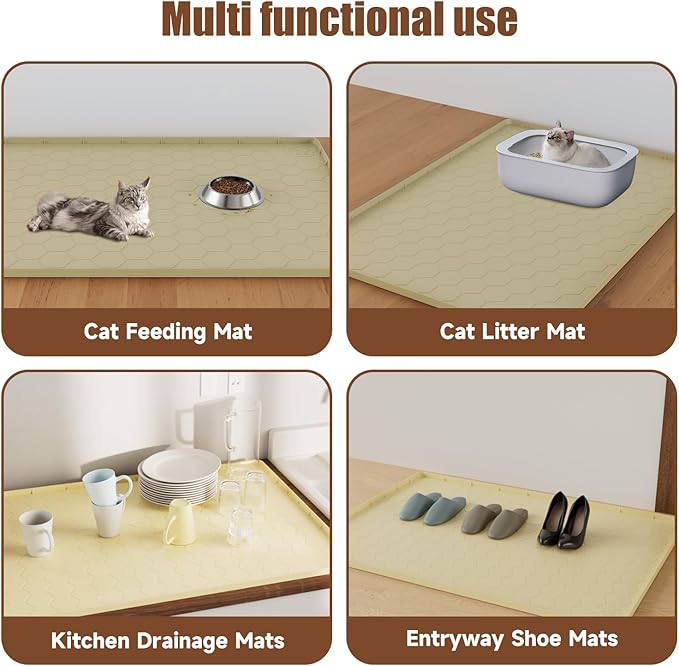 Pawinner Cat Mat for Litter Box, 40" X 28" Large Silicone Cat Litter Trapping Mat, Waterproof Cat Litter Mat, Soft on Kitty Paws, Easy to Clean, Non-Slip Kitty Scratch Pad for Floor(Yellow)