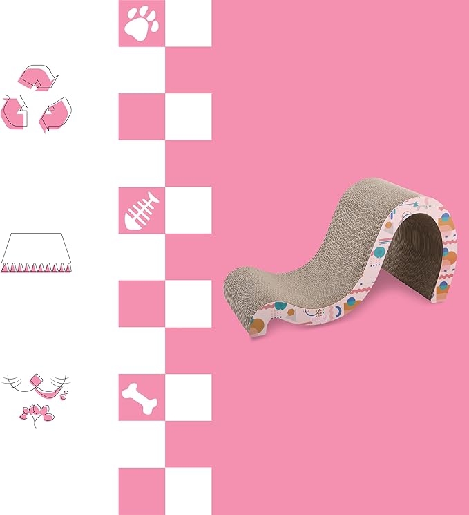 CSR1013D Kona 27" Modern Cardboard Double-Sided Wave Cat Scratcher with Catnip, Pattern Party