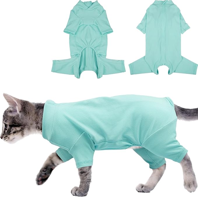 Sticky Hair Cat Clothes, Breathable & Lightweight, Reduces Shedding Fur Pajamas, Full Body Long Sleeve Surgical Bodysuit, Stop Licking & Shedding Blue XL