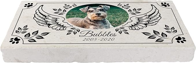 Personalized Pet Memorial with Keepsake Photo on Limestone - Headstones, Garden Stones, and Grave Markers for Dogs - Dog Memorial Stone, Pet Memorial Gifts - 12”x 6”x1.25" D (A. Bubbles Design)