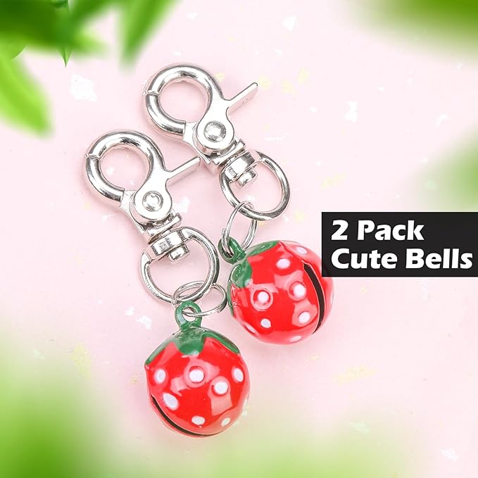 EXPAWLORER Pet Bells for Dog Cat Collar Charm - 2 Pack Cat Collar Accessories Bells Loud, Pet Jingle Ornament Training Pendant Neck Decoration Strawberry Shaped, Tracker for Saving Birds