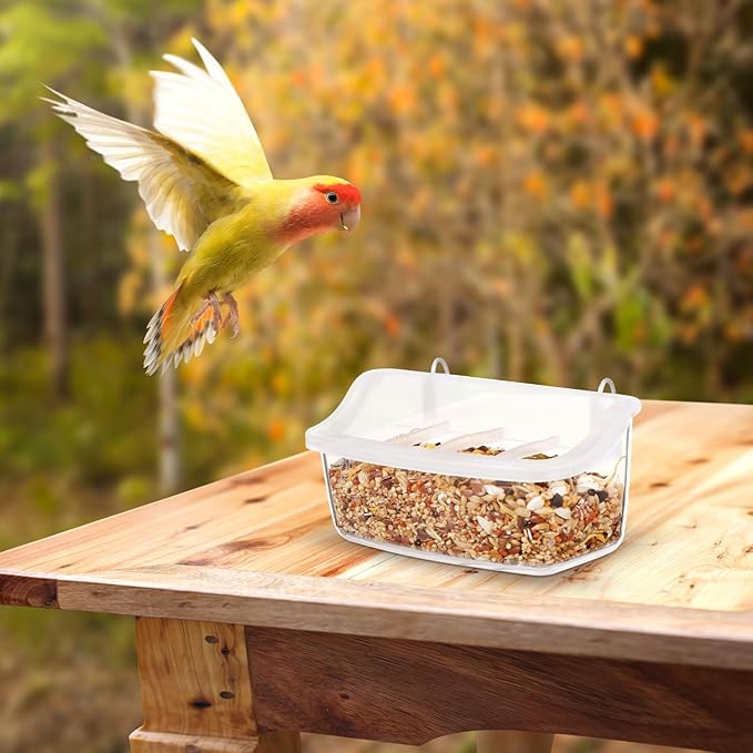 GANAZONO 2pcs Bird Feeders for Cage Clear Hanging No Mess Parrot Feeders with Cover Plastic Bird Food Containers for Parakeets Small Birds