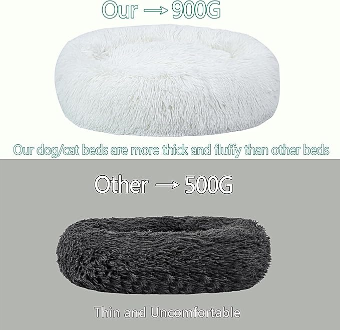 Calming Dog Bed for Small Dogs Cats, Kitty Puppy 23'' Round Anti-Anxiety Warm Fluffy Plush Faux Fur Bed, Soft Anti-Slip Donut Washable Small Pet Bed, Cozy Cat Puppy Bed, Fits up to 30 lbs Pets
