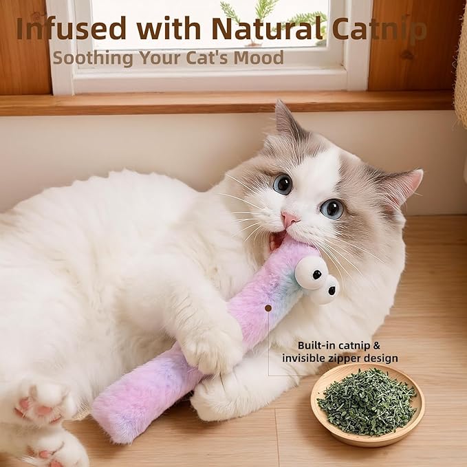 2BB Refillable Cat Toys Pillows,3 Pack, Catnip Inside,Soft and Durable Kick Sticks with Crinkle Sound, Interactive Indoor Kitten Play and Exercise Toy 12.5 ”