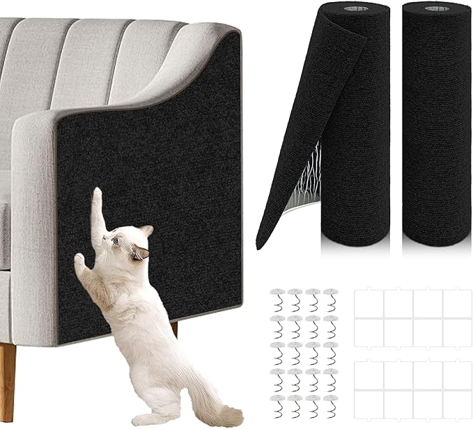 2 Pcs Total 78.7"x15.8" Cat Scratch Mat, Cat Scratch Couch Furniture Protector, Trimmable Self-Adhesive Cats Scratch Pads, DIY Cat Scratcher for Wall Protector and Covering Cat Tower (Black)