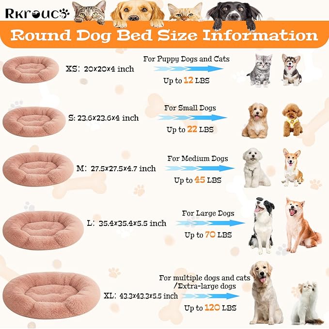 Fluffy Dog Bed Calming Donut Beds for Large Dogs Warming Round Small Medium Pet Nest Cozy Cat Mattress Indoor Washable Puppy Kennel Kittens Sleep Mat (S, 23.6×23.6 inch, Fresh Pink)