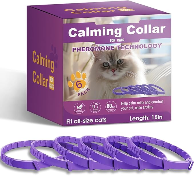 Calming Collar for Cats 6 Pack Cat Calming Collar with Soothing Cat Pheromone Collar Technology Helps Relieve Cats Anxiety Relief Stress Adjustable Fit Long-Lasting 30 Days Grey