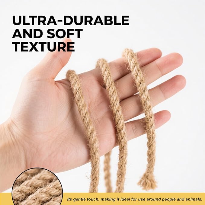 Jute Rope 33 Feet 8mm - Natural Heavy Duty Sisal Twine | Pet-Safe for Cat Scratch Posts, Crafts, Bundling & Hanging (Natural, 8MM-33FT)