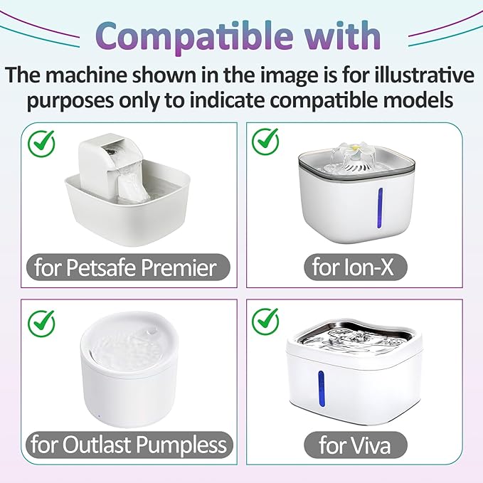 24-Pack Cat Water Fountain Replacement Filter Fit for Petsafe Premier, Outlast Pumpless, Ion-X & Viva Pet Water Fountain, Double Filtration, Square (Black)