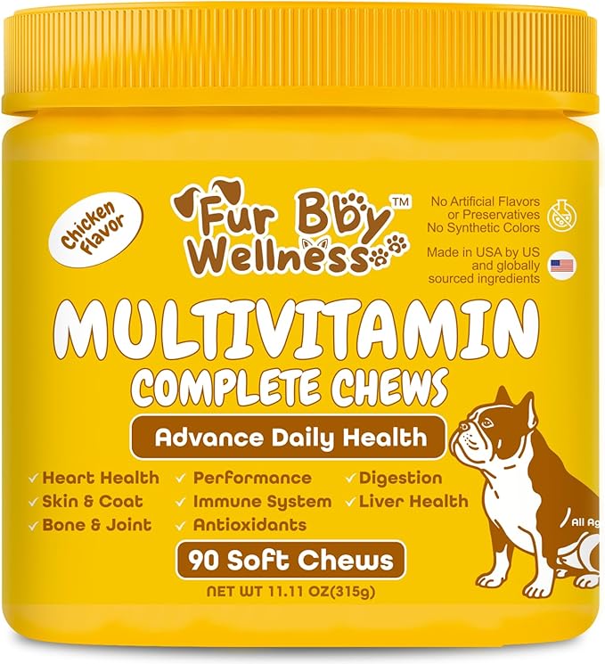 Maximum Support Daily Dog Multivitamin – Advanced Care Formula for Fast Relief of Hip & Joint, Skin & Coat, Immune & Allergy Health – Glucosamine, Chondroitin, Probiotics & Omega Fish Oil – 90 Chews