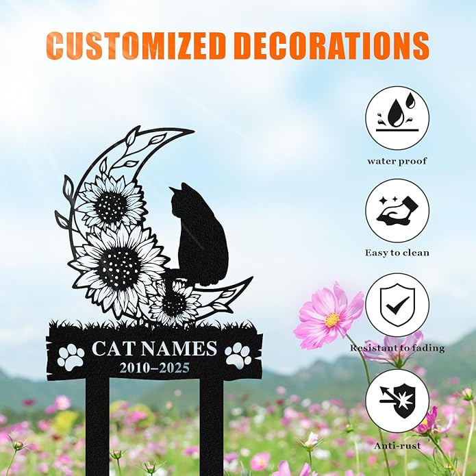 Personalized Memorial Marker for Departed Feline Friends, Handcrafted Cat Grave Stone