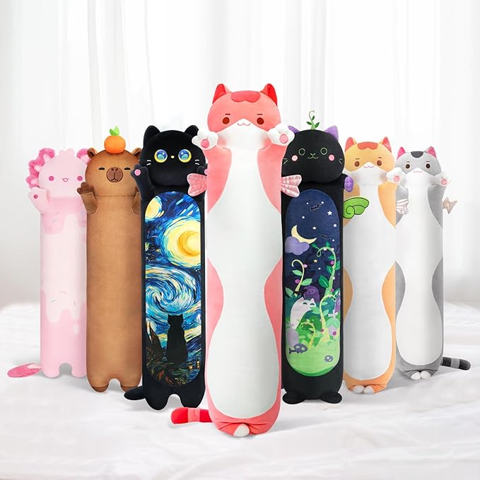 Mewaii Long Cat Plush 5 Sizes, 120% Extra Filling Giant Plushness Kids Body Pillow, Kawaii Cute Pink Cat Stuffed Animals Plushies, Big Long Body Pillow Cat Plush Gift for Girls 44”