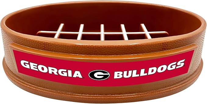 NCAA Super-Bowl - Georgia Bulldogs Slow Feeder Dog Bowl. Football Design Slow Feeding Cat Bowl for Healthy Digestion. Non-Slip Pet Bowl for Large & Small Dogs & Cats